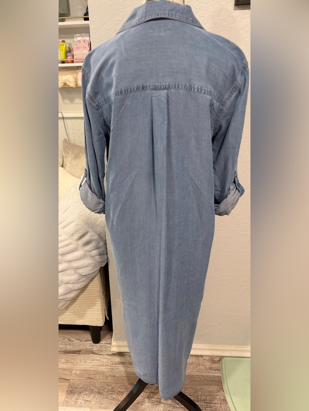 Westbound Chambray Shirt Dress Size Small NWOT Blue Button Front Roll Tab Sleeve - Picture 7 of 8